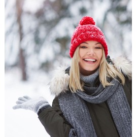 MDSTYLE Magic Knit Gloves for Women Cold Weather Winter Solid Color for Daily Sports Workout Runnging Jogging Full Fingers Warm (Red, One Size)