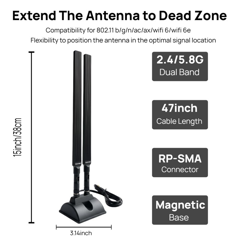 TECHTOO WiFi Antenna 12dBi Dual Band 2.4GHz 5GHz RP-SMA WiFi