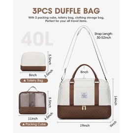 Travel Duffle Bag Weekender for Women: Travel Duffel Bag Carry-On Overnight Bag with Shoe Compartment & Wet Pocket Large Weekend Tote Bag with Toiletry Bags Gym Duffel Bag for Hospital Beige Brown