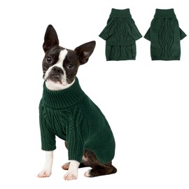 NACOCO Christmas Dog Turtleneck Sweater - Small Dog Sweater Pet Clothes Thanksgiving Doggie Sweatshirt Fall Knit Warm Winter Apparel Knitwear Outfit for French Bulldog, Corgi (Green, L)