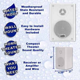 Acoustic Audio AA351W Indoor Outdoor 2 Way Speakers 1000 Watt White 2 Pair Pack AA351W-2Pr