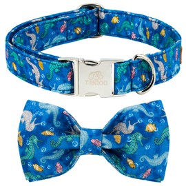 Tunkoo Dog Collar with Bow Tie Elegant Hippocampus Soft Comfy Cotton Adjustable Collar Premium Metal Buckle,Small Medium Large Puppy Cat Outdoor Training Walking Running（Hippocampus，L）