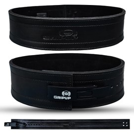 GripUp 10mm Powerlifting Belt – Genuine Leather 4" Weightlifting Belt with Heavy-Duty Lever Buckle for Squats, Deadlifts, Gym, Fitness, Bodybuilding – Back Support for Men & Women (Black, XL)