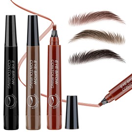 PIWOSGOL Waterproof Eyebrow Pencil with 4 Fork Tips, Microblading Sweat-Resistant Long Lasting Eyebrow Pencil, Creates Effortless Natural Looking, Reddish Brown, Grey Brown, Natural Black, Pack of 3