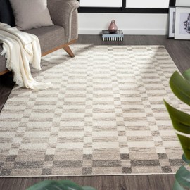 LUXE WEAVERS Modern Geometric Beige 5x7 Area Rug, Contemporary Checkered Stain Resistant Carpet