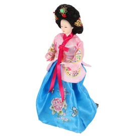 Zerodeko Korean Doll Ornaments Hanbok Doll Statue Hanbok Dress Dolls Traditional Hanboks Sculpture Oriental Figurine Desktop Hanbok Doll Asian Statue Woman Silk Kimono South Korea