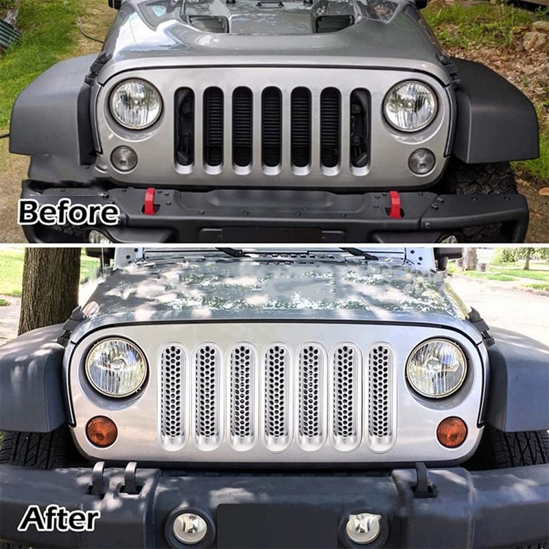 JSCARLIFE Honeycomb Mesh Front Grill Inserts Kit for 2007-2017 Jeep