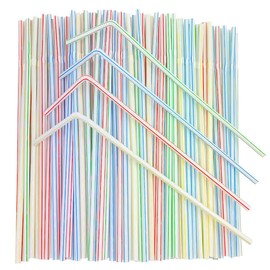 200PCS Disposable Plastic Straws, Flexible Bendable Drinking Straws,8.2" High Home Straws for Kids and Adults for Home Parties, Bar, Beverage Shops, Striped Disposable Plastic Straws Multi Colored