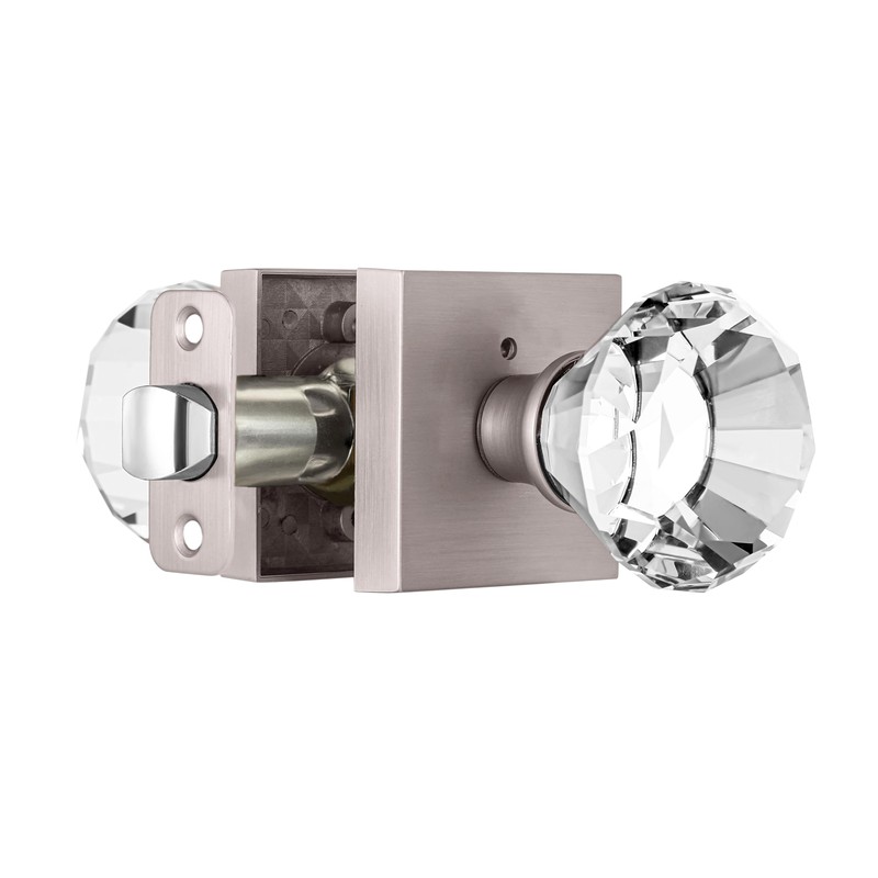 HIEMEY Privacy Glass Door Knob with Lock, Crystal Glass Door