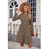 Zeagoo Womens Long Sleeve Knit Dress Brown Round Neck Rib