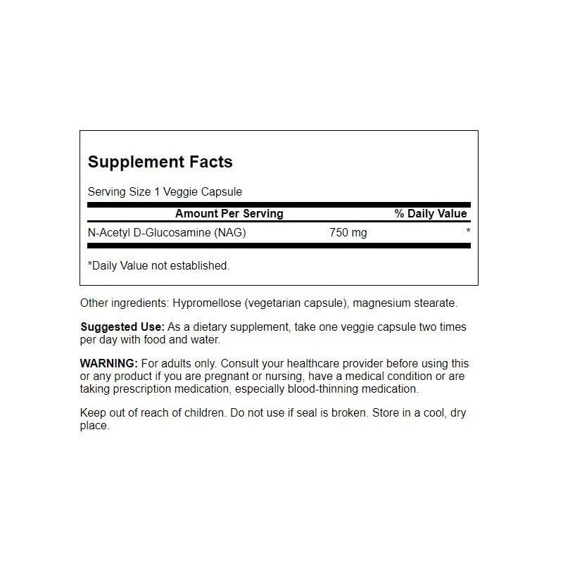 Swanson N-Acetyl D-Glucosamine (N-A-G) 750 Milligrams 60 Veg Capsules