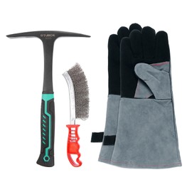 HARFINGTON 3pcs 28oz Welding Chipping Hammer with 9.8" Welding Steel Wire Brush and 16" Welding Gloves Slag Remove Tool Kit for Rock Pick Forged Brick, Black
