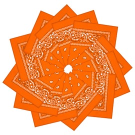 PJPSAA 12 Pack Bandanas Unisex Paisley Cowboy Bandanas Bulk Multi Purpose Headband Scarf for Men Women Costume, Orange, 21.6