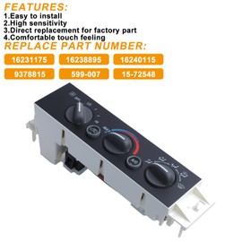 AC Heater Panel Climate Control Module Switch for Chevy GMC C1500 C2500 C3500 K1500 K2500 K3500 Truck 1996 1997 1998 1999 2000 2001 2002 Without Rear Window Defogger 16231175 9378815 15-72548 599-007