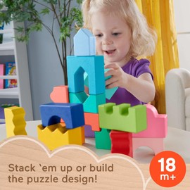 Fisher-Price Toddler Toy Wooden Jigsaw Puzzle with Interlocking Stacking Blocks, 20 Wood Pieces for Kids Ages 18+ Months