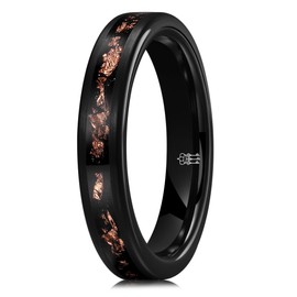 THREE KEYS JEWELRY 4mm Gold Plated Tungsten Ring Wedding Band Engagement Ring for Men Women Couple Comfort Fit Black Matte Finish Inlay Black Sand with Red Foils 7