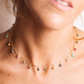 BENEIGE Gold Choker Necklace 14K Gold Dainty Cute Evil Eye Delicate Fashion Choker Necklace Jewelry Gift for Women (Evil Eye Tassel)