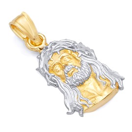 14k REAL Two Tone Gold Religious Jesus Head Charm Pendnat
