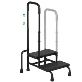 LUCKUP Step Stool with Handle, 2-Step Stools with Adjustable Handrail & Reinforced Leg, Bedside Stair Stool for Adults Elderly Children, Non-Slip Foot Bed Steps for High Beds, Kitchen, Bathtub