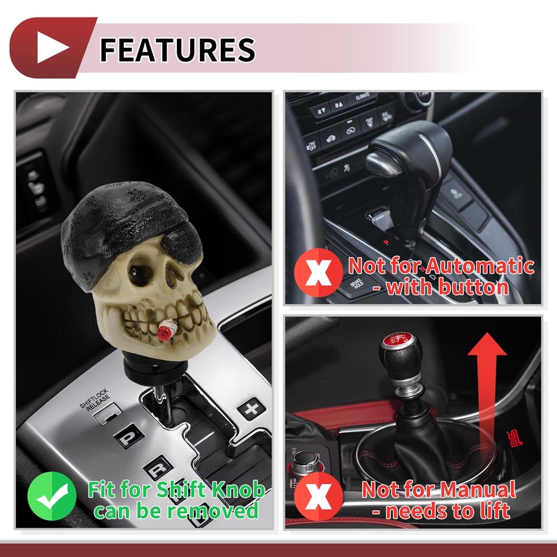 HEROFFIX 8.1cm Skull Shift Knob Universal Gear Shifter Knob Resin