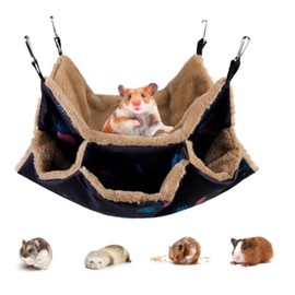 ZYYRSS 3-Layer Pet Cage Hammock, Small Animals Hanging Bed Soft Swing Nest Bunkbed Plush Glider Cage Warm Toy for Chinchilla Guinea Pig Rabbit Ferrets Rat Squirrel Playing Sleeping (Dark Blue)