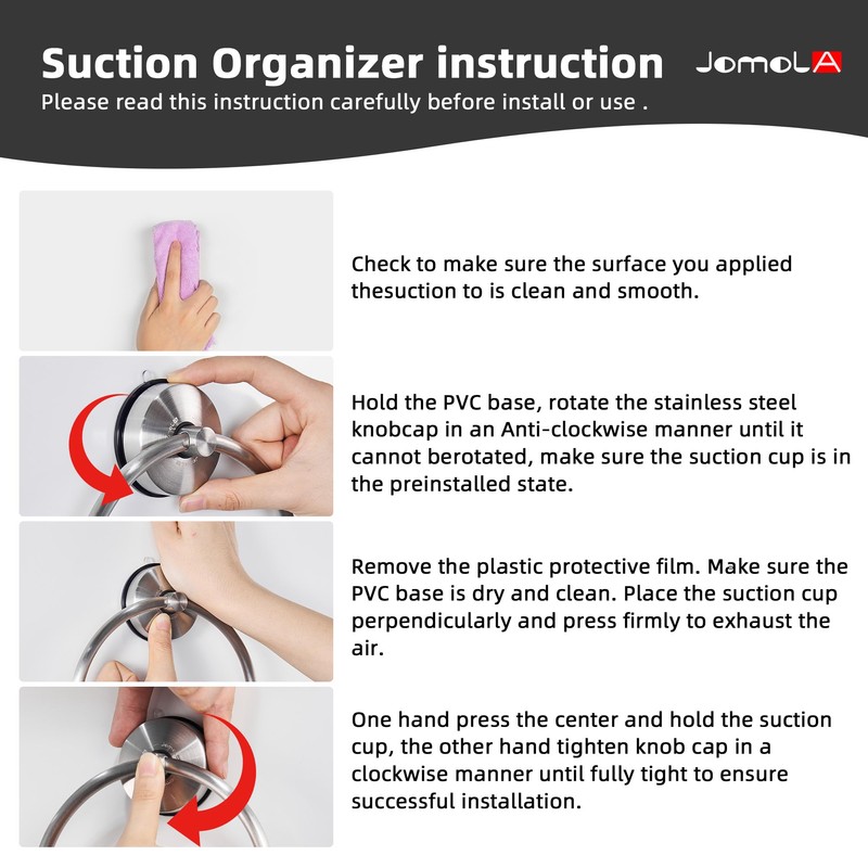 JOMOLA Bathroom Towel Ring Suction Cup Towel Holder Stainless Steel