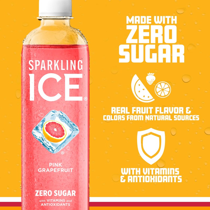 Sparkling Ice, Pink Grapefruit Sparkling Water, Zero Sugar Flavored Water,