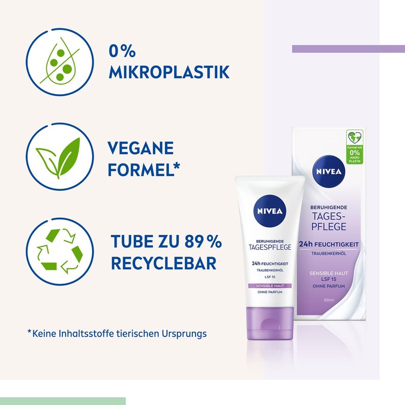 NIVEA Beruhigende Tagespflege 24h Feuchtigkeit LSF 15, parfumfreie Gesichtscreme für