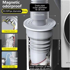 LURNODY 35-40 mm Washing Machine Drain Hose Seal, Grey Washing Machine Drain Hose Seal, Odour-Inhibiting, Sealing Plug for Drain Pipe, Sealing Ring for Hose