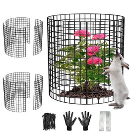 3 Pack Wire Plant Protectors, 13.5" Dia x 14" H Plant Protector from Animals, 9pcs Pre-Bent Metal Mesh to Keep Animals Out with Zip Ties & Stakes (3 Packs)