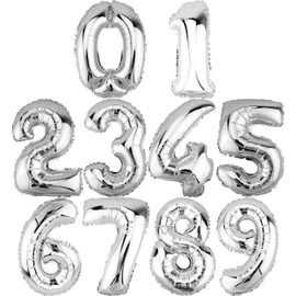 DekoRex® foil balloons 30'' numbers for birthday party anniversary for air filling silver No 18