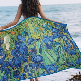 Large Oversized Microfiber Beach Towel - 40x63 Inches, Sand-Free, Quick-Drying, Ultra-Soft, Ideal for Travel, Pool, Yoga, and Camping - Includes Matching Drawstring Travel Pouch, van Gogh Irises