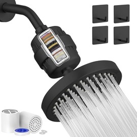 Cabezal de Ducha de 6" con20 Etapas Filtro de Agua Para Regadera, 2 Cartuchos Filtro de Ducha, Regaderas para Baño de Lluvia de Alta Presión para Agua Dura, Elimina el Cloro y Sustancias Nocivas