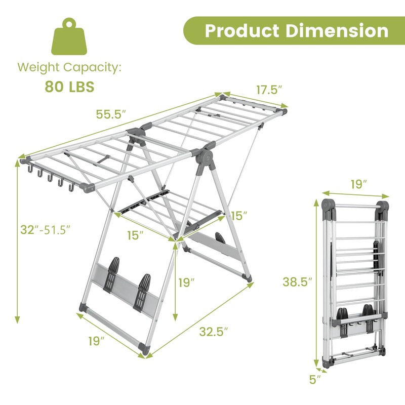 Giantex Clothes Drying Rack, 2-Layer Aluminum Foldable Laundry Drying Rack