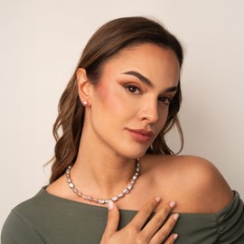 Women's Pearl Earrings Pink Freshwater Cultured Pearls Button Shape Lavender Pink Colour Secret & You Pearl Stud Earrings Sterling Silver 925 - Available in 4 Sizes from 8 - 11 mm, Sterling Silver,