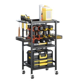 Power Tool Organizer Cart with Wheels, Garage Tool Shelf Drill Holders Garage Storage Organization Shelves with Screwdriver Heavy Duty Rack for Workshop Tool Room and Outdoors Working