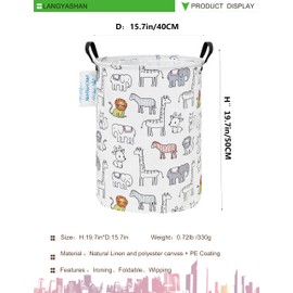 LANGYASHAN Laundry Basket Canvas Fabric Collapsible Organizer Basket for Storage Bin Toy Bins Gift Baskets Bedroom Clothes Children Nursery Hamper (Zoo)
