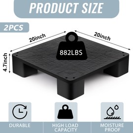 Vercraft 2 Pcs Plastic Pallet for Basement Storage Easy Stack Lightweight Floor Pallet Display Flooring Room Supermarket Christmas, Support up to 2000 Lbs (20'' L X 20'' W X 4.7'' H,Black)