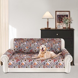 ALIECOM 100% Waterproof Couch Cover for 3 Cushion Couch Sofa Pet Friendly Sofa Covers Washable Printed Non Slip Furniture Protector Slipcovers with Pockets for Dogs (Large, Boho Gray)