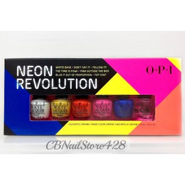 OPI NEON REVOLUTION 6 Mini Polish set: White Base/4 colors/Top Coat  x 1/8oz NIB
