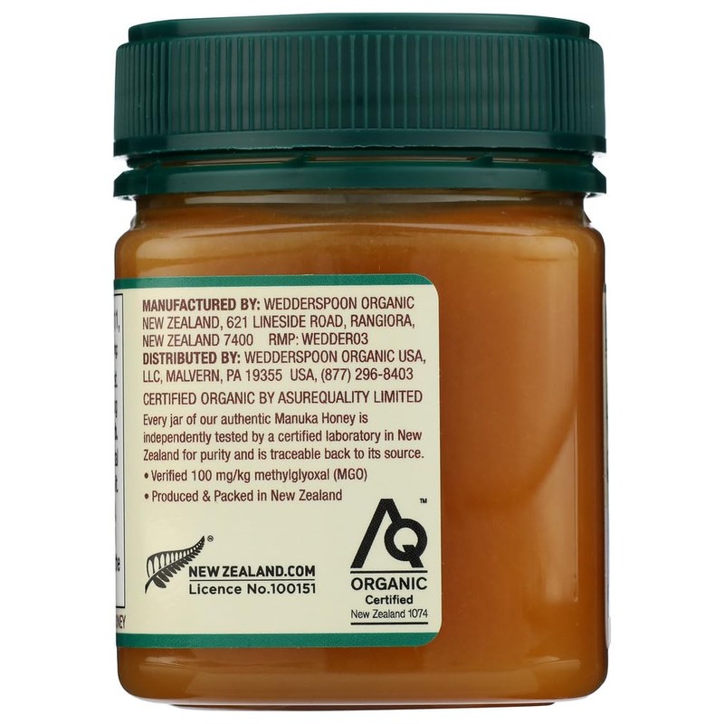 WEDDERSPOON Organic Raw Manuka Honey MGO 100, 8.8 OZ