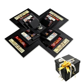 siawadeky Birthday Surprise Box, 5 Tiers, Pre-Assembled, Presentation Box, Square, Pre-Assembled, Pop-Out Box, Candy Storage, Photo Storage, DIY, Candy Box, Explosion Box, Valentine's Day, Wedding Anniversary, Confession, Mother's Day, Father's Day, Gift