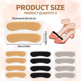 6 Pcs Sandal Strap Cushion Strips, Three Colors Sandal Strap Cushioning Insert Pads Self-Adhesive Soft Heel Grips Liner for Loose Shoes Prevent Friction Slipping (Black, Gray, Yellow)