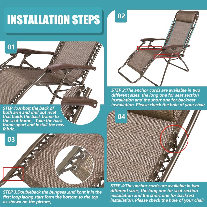Queekay 2 Pcs Gravity Chair Replacement Fabric with 8 Bungee