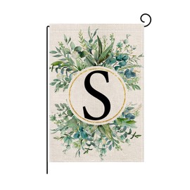 wyooxoo Monogram Letter S Floral Garden Flag 12x18 Inch Double Sided For Outside Small Burlap Family Last Name Initial Outdoor Yard Flag (S)