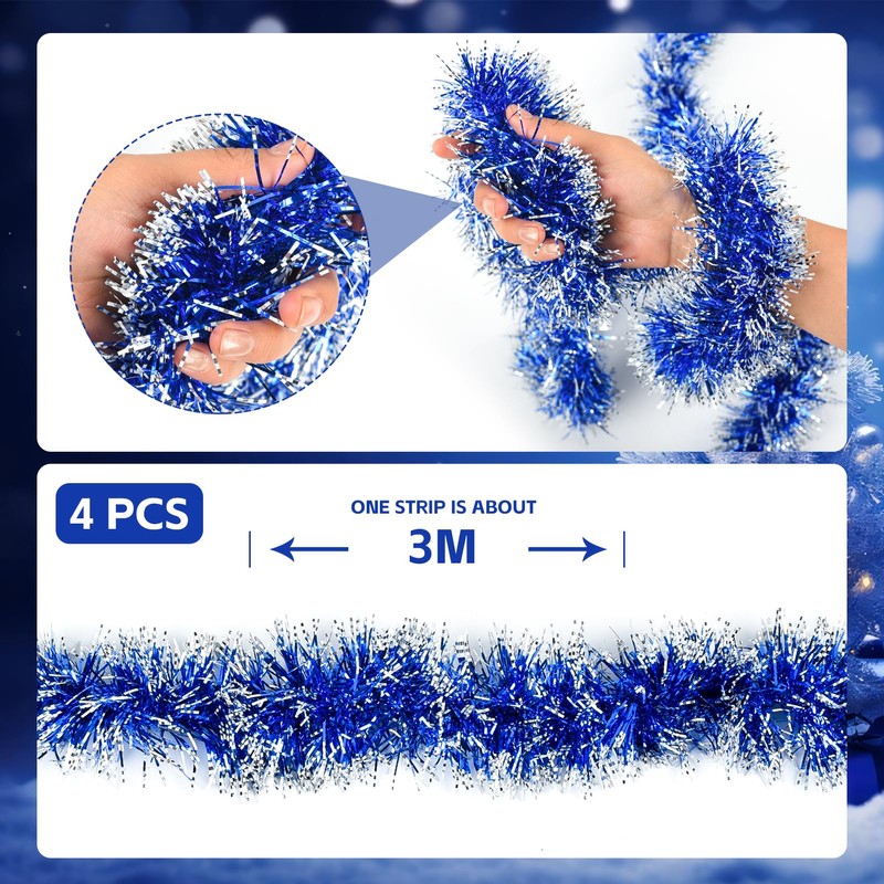 Tinsel Christmas Tree, Blue & White, 4 x 3 m