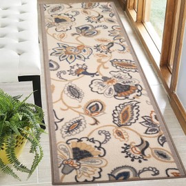 Extra-Long Custom Length Slip-Resistant Runner Rug with Low Pile Absorbent, Stain-Resistant, and Washable. Perfect for Entryways, Hallways, Kitchen 26 in x 10 ft, Beige Multi-Flower