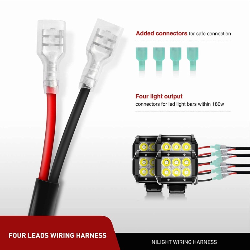 Nilight Led Light Bar Wiring Harness Kit 16AWG 12V On