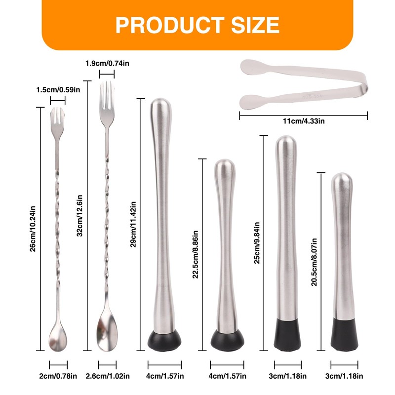 Framad 7PCS Cocktail Muddler Set, Fruit Smasher for Drinks, Stainless