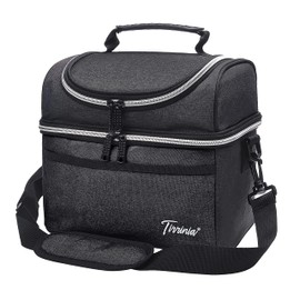 Kato Tirrinia Insulated Lunch Bag for Men and Women Leakproof Thermal Bento Cooler Bag for School and Work Double Compartment with Shoulder Strap and Front Pocket Oxford Cloth Black